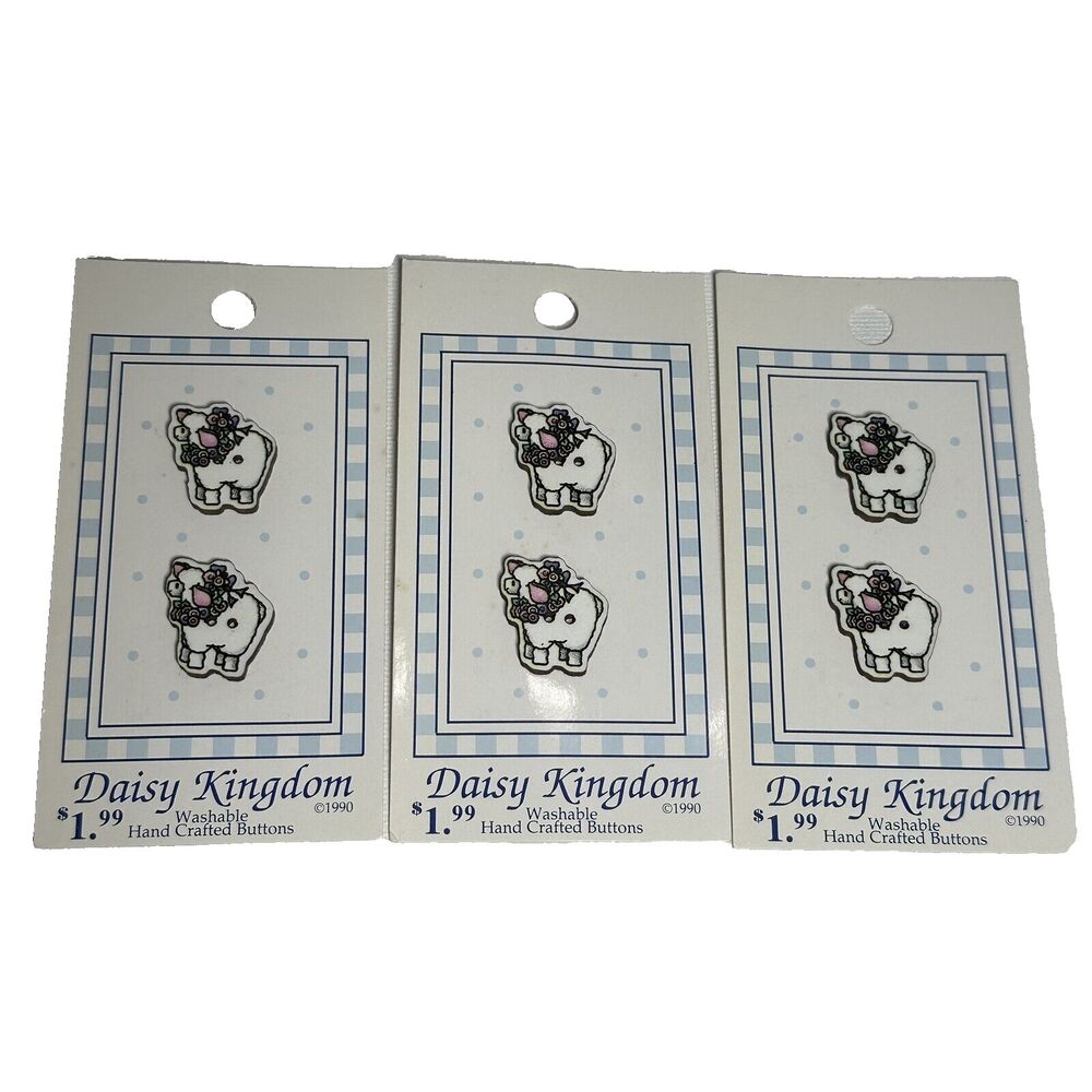 Mary Engelbreit Daisy Kingdom 2-Hole Buttons - 3 Cards‎ White Sheep (pair) Vtg
